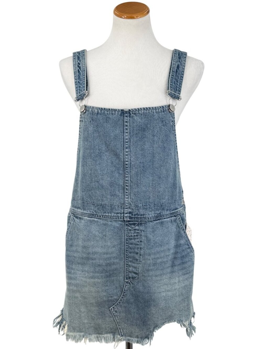 NWOT Free People Distressed Denim Overall Mini Skirt 12/L | Indie Sleaze Grunge - Picture 2 of 16